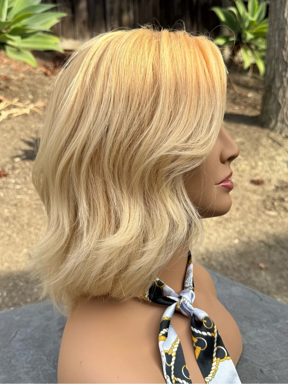 Human hair blonde Layered Women's Wig - medical cap